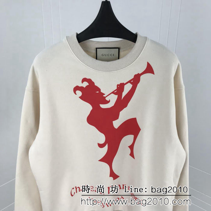 GUCCI古馳 18ss新款 人物吹嗩呐 後背花朵印花圖案 抓絨衛衣 男女同款 ydi1737